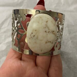 Silver Cuff Bracelet with White marble Stone